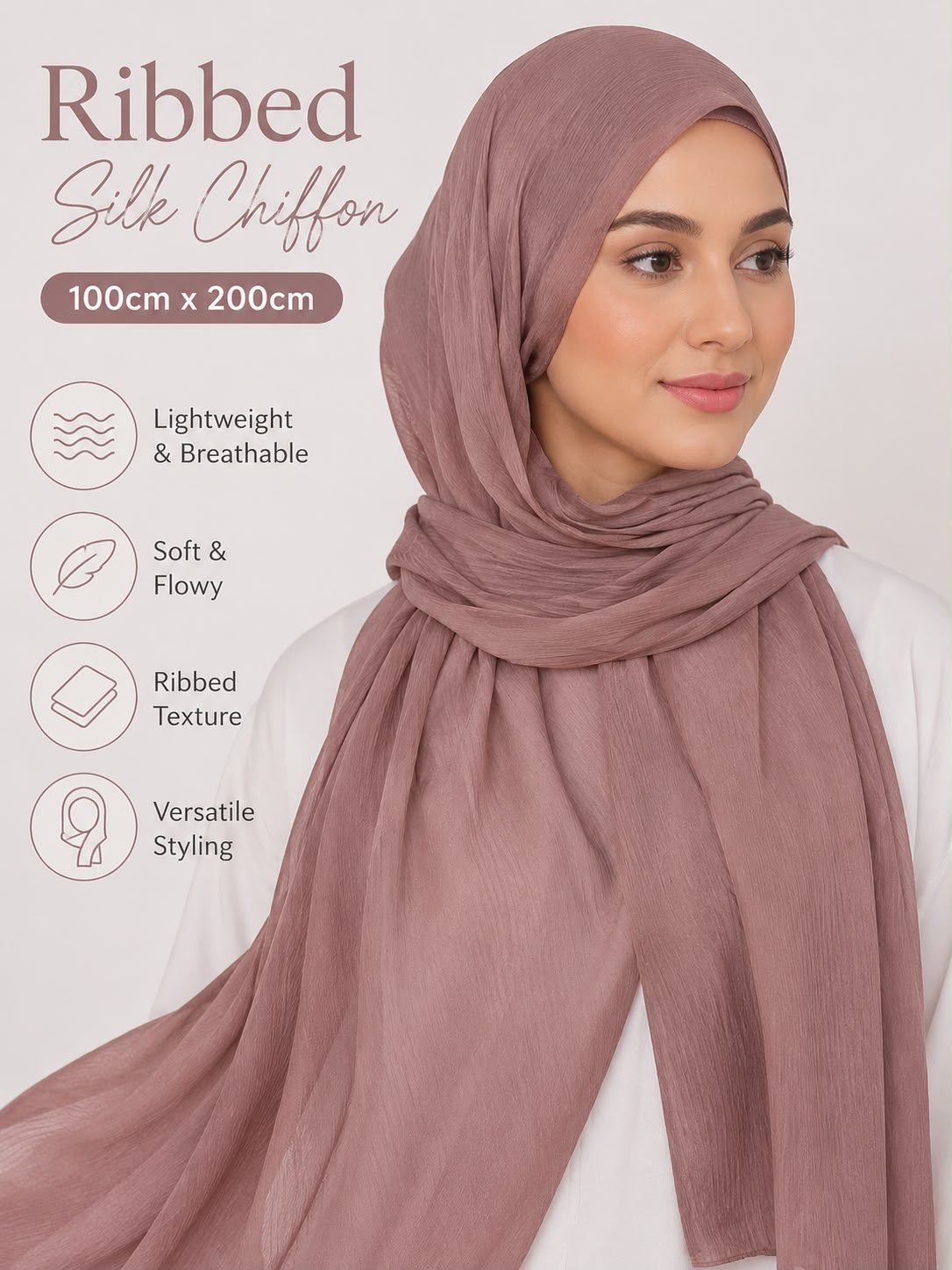 RIBBED SILK CHIFFON HIJABS AAB INSPIRED CRINKLE TEXTURE SEMI SHEER